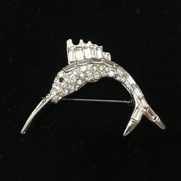 Pell Swordfish Clear Crystal Pin Brooch - Picture 2 of 3